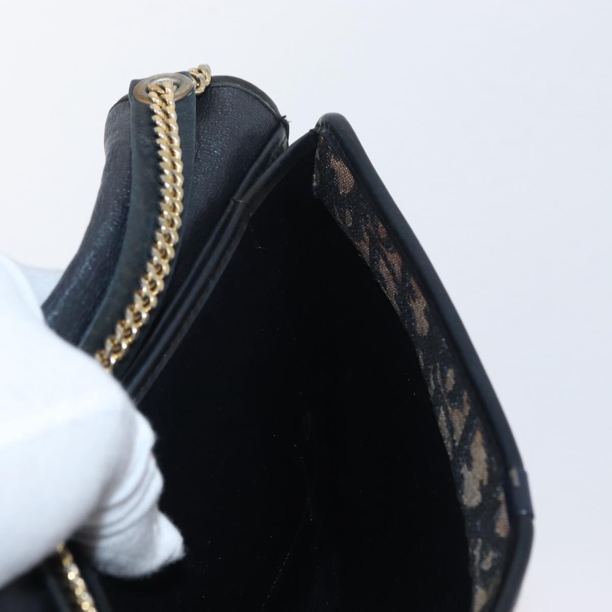 Christian Dior Chain Trotter Canvas Shoulder Bag Navy Gold Auth ka2389