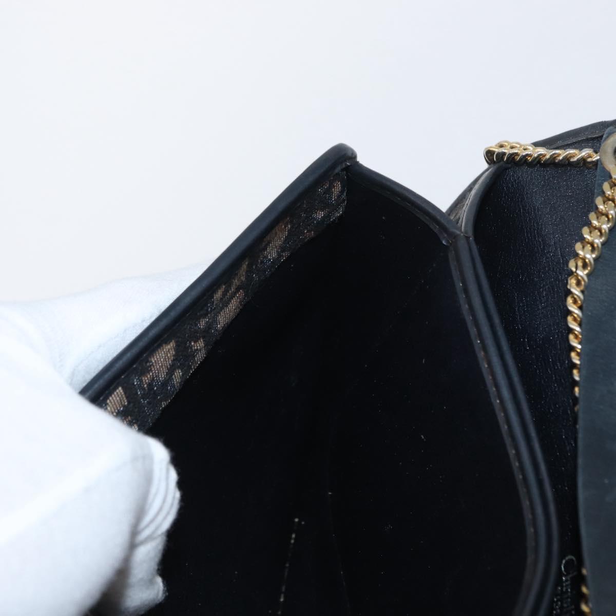 Christian Dior Chain Trotter Canvas Shoulder Bag Navy Gold Auth ka2389