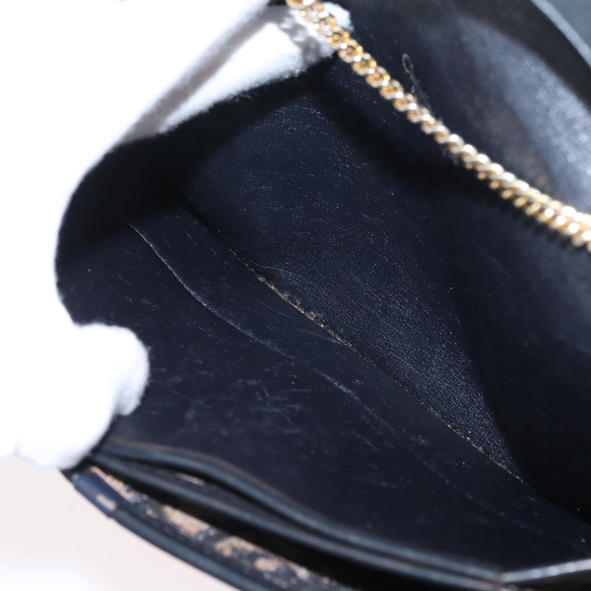 Christian Dior Chain Trotter Canvas Shoulder Bag Navy Gold Auth ka2389