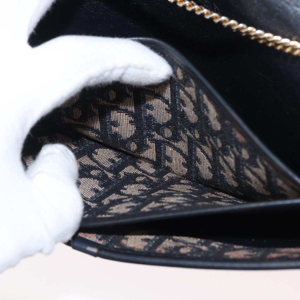 Christian Dior Chain Trotter Canvas Shoulder Bag Navy Gold Auth ka2389