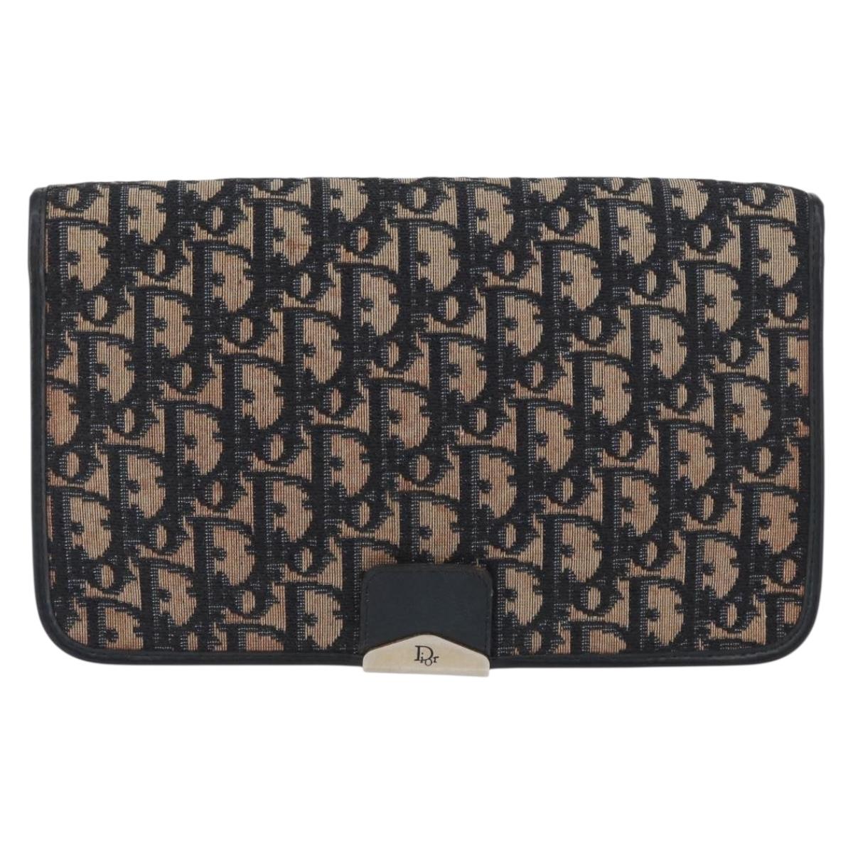 Christian Dior Chain Trotter Canvas Shoulder Bag Navy Gold Auth ka2389