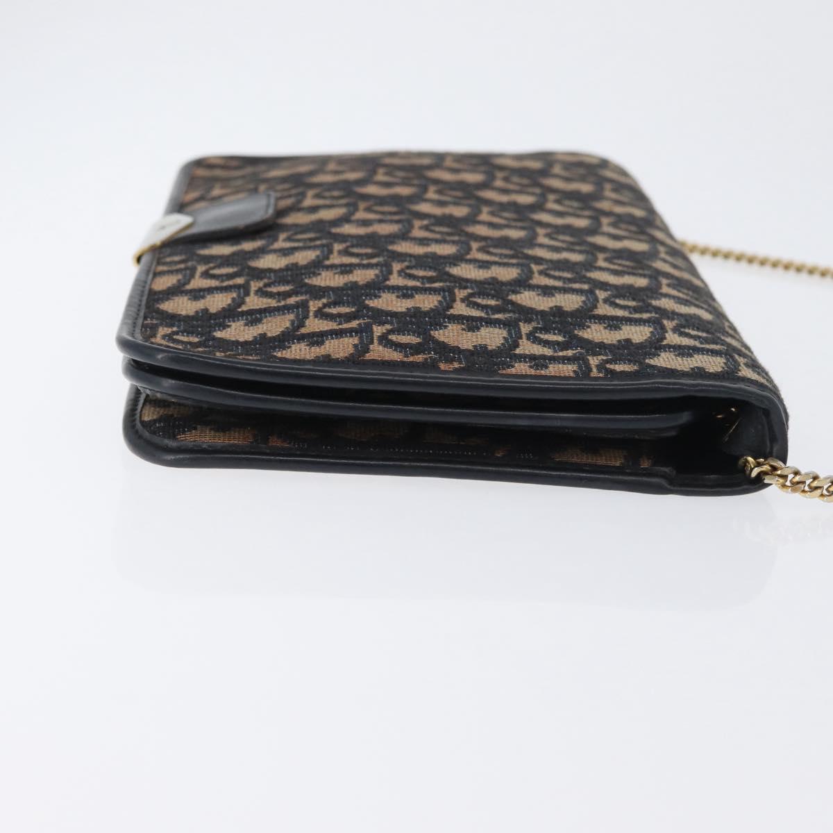 Christian Dior Chain Trotter Canvas Shoulder Bag Navy Gold Auth ka2389