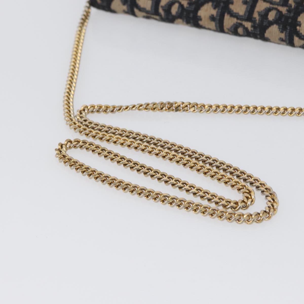 Christian Dior Chain Trotter Canvas Shoulder Bag Navy Gold Auth ka2389