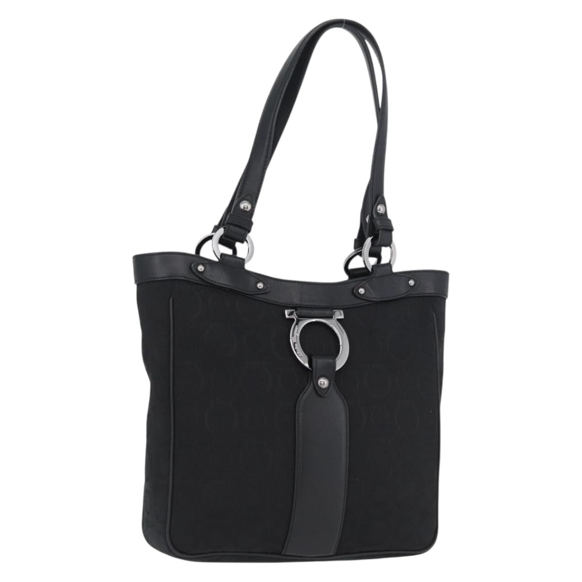 Salvatore Ferragamo Gancini Tote Bag Canvas Black Auth ka2394