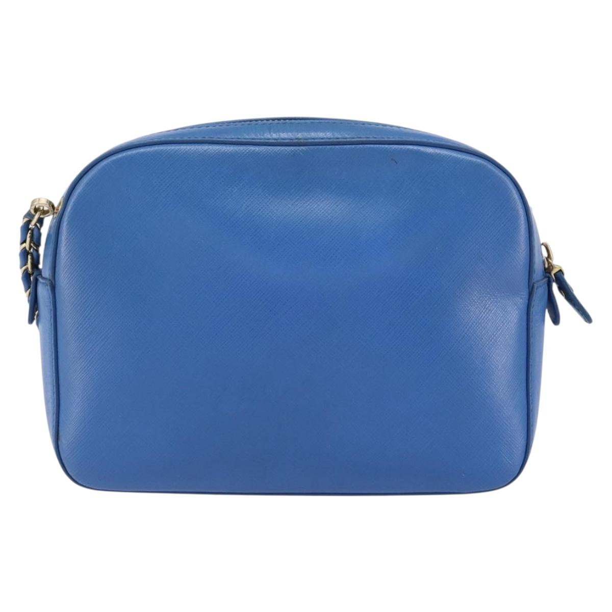 Salvatore Ferragamo Vala Chain Shoulder Bag Leather Blue Gold Auth ka240