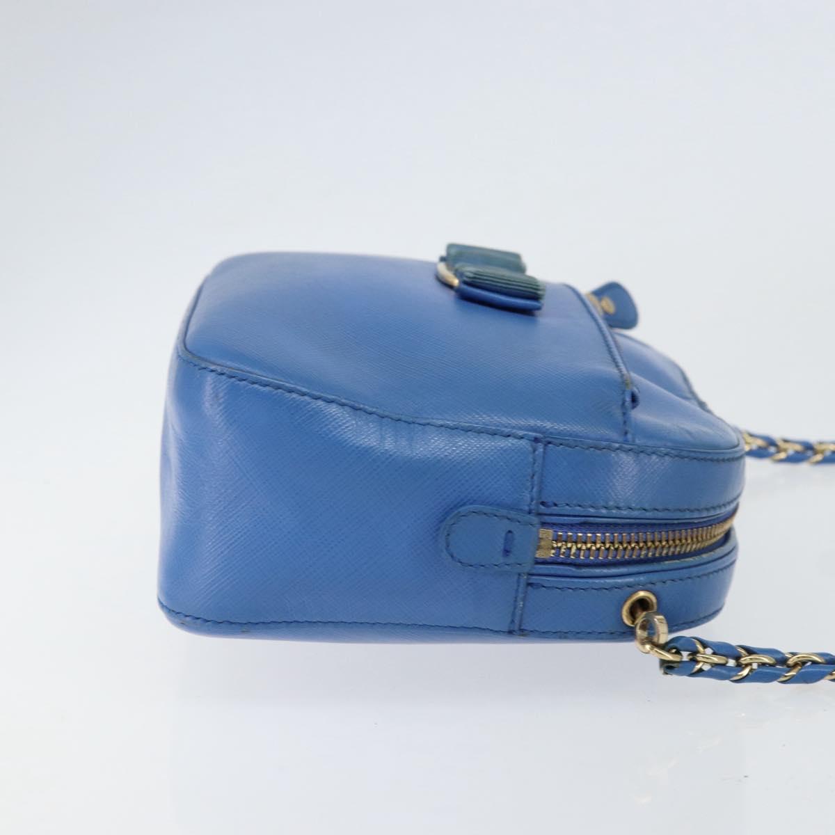 Salvatore Ferragamo Vala Chain Shoulder Bag Leather Blue Gold Auth ka240