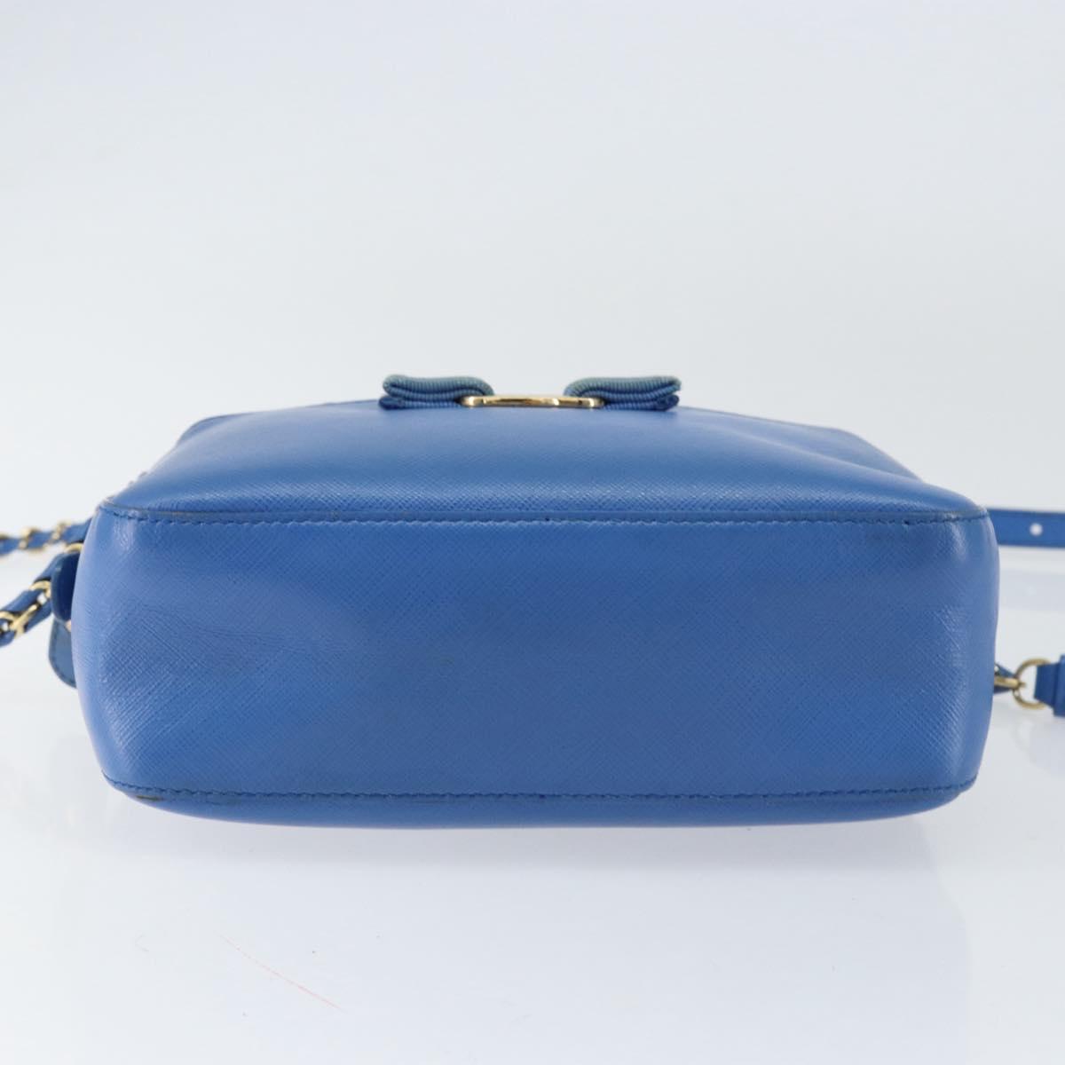Salvatore Ferragamo Vala Chain Shoulder Bag Leather Blue Gold Auth ka240