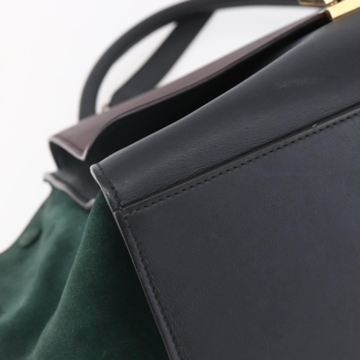 CELINE Trapeze Medium Hand Bag Leather 2way Red Green gold Auth ka241