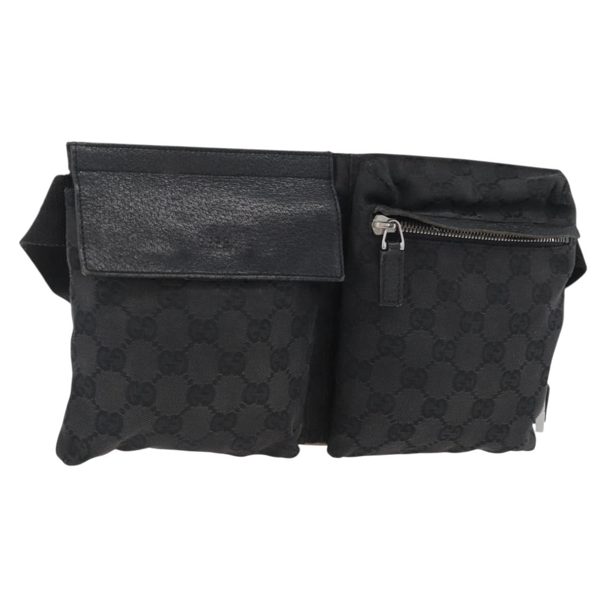 GUCCI GG Canvas Waist bag Black Silver 28566 Auth ka2413