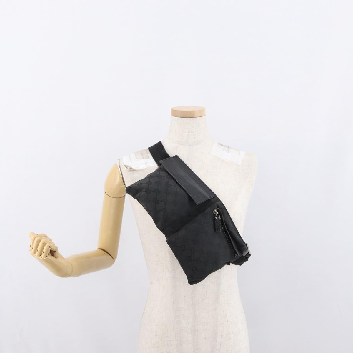 GUCCI GG Canvas Waist bag Black Silver 28566 Auth ka2413