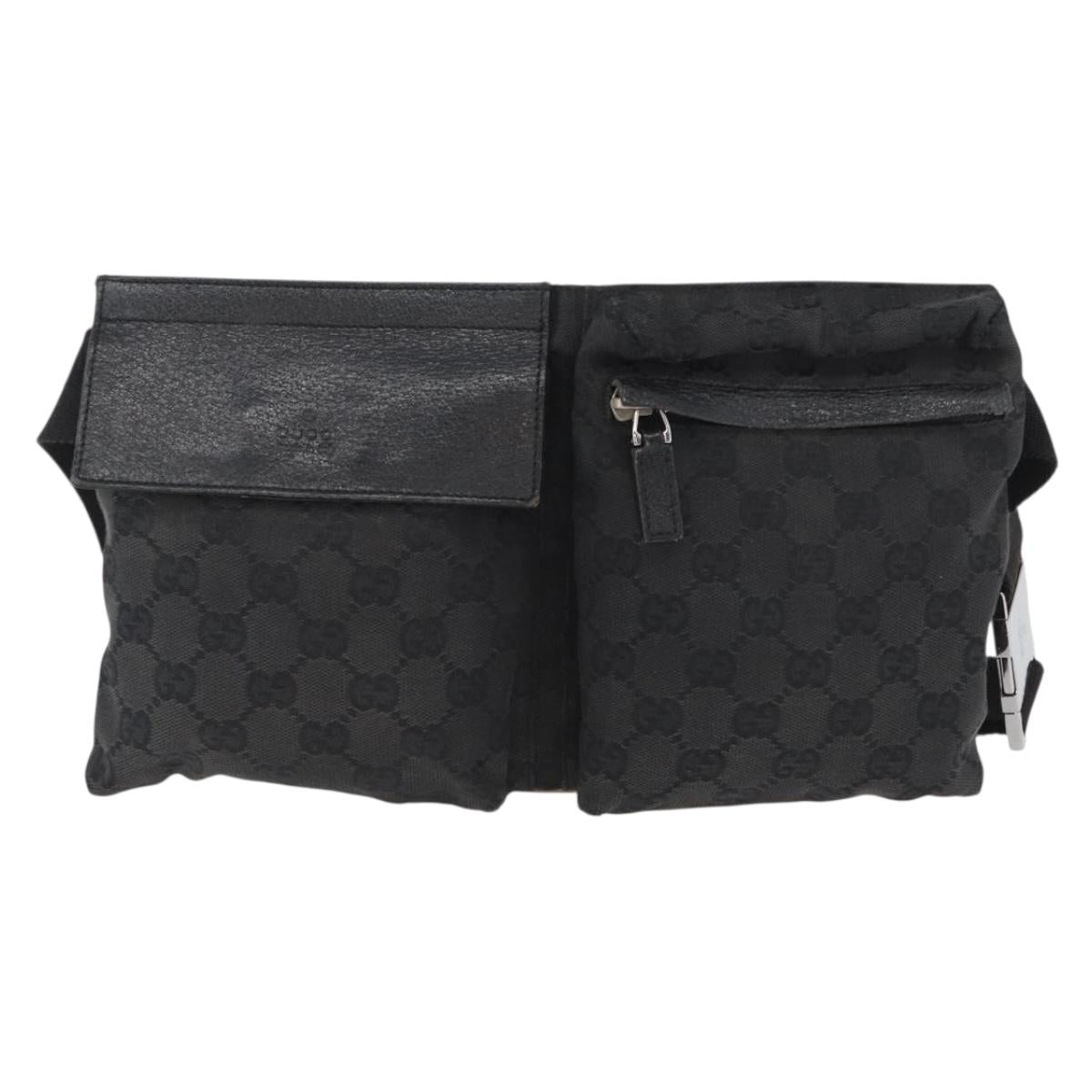 GUCCI GG Canvas Waist bag Black Silver 28566 Auth ka2413