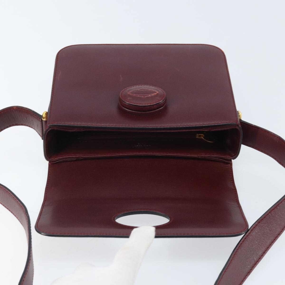 CARTIER Must Line Shoulder Bag Leather Bordeaux Gold Auth ka2426