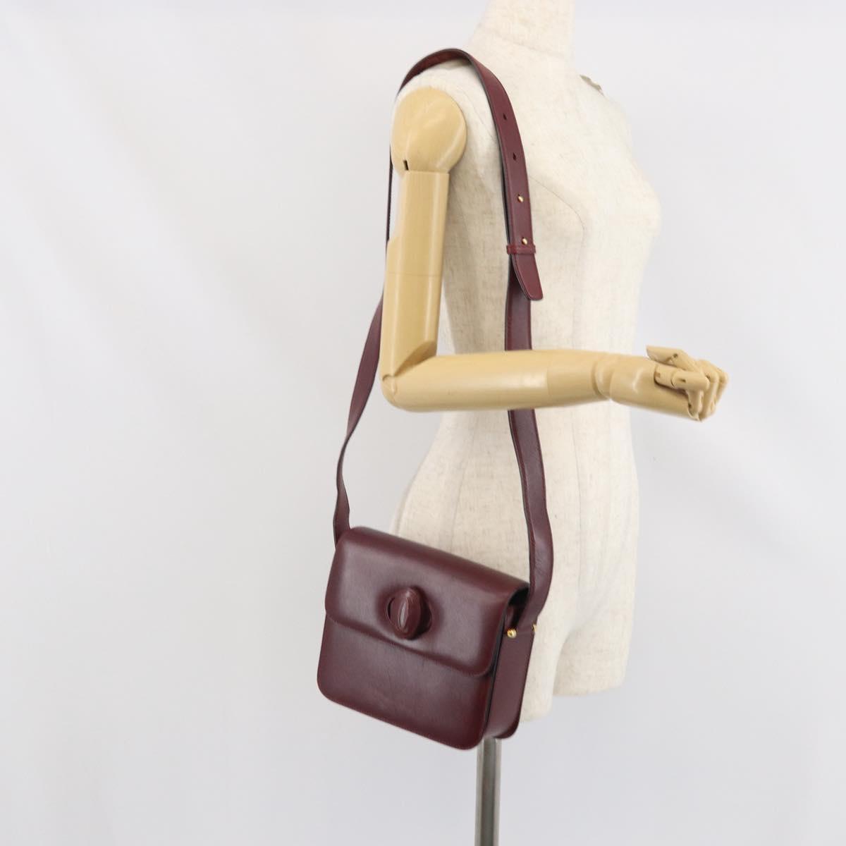 CARTIER Must Line Shoulder Bag Leather Bordeaux Gold Auth ka2426