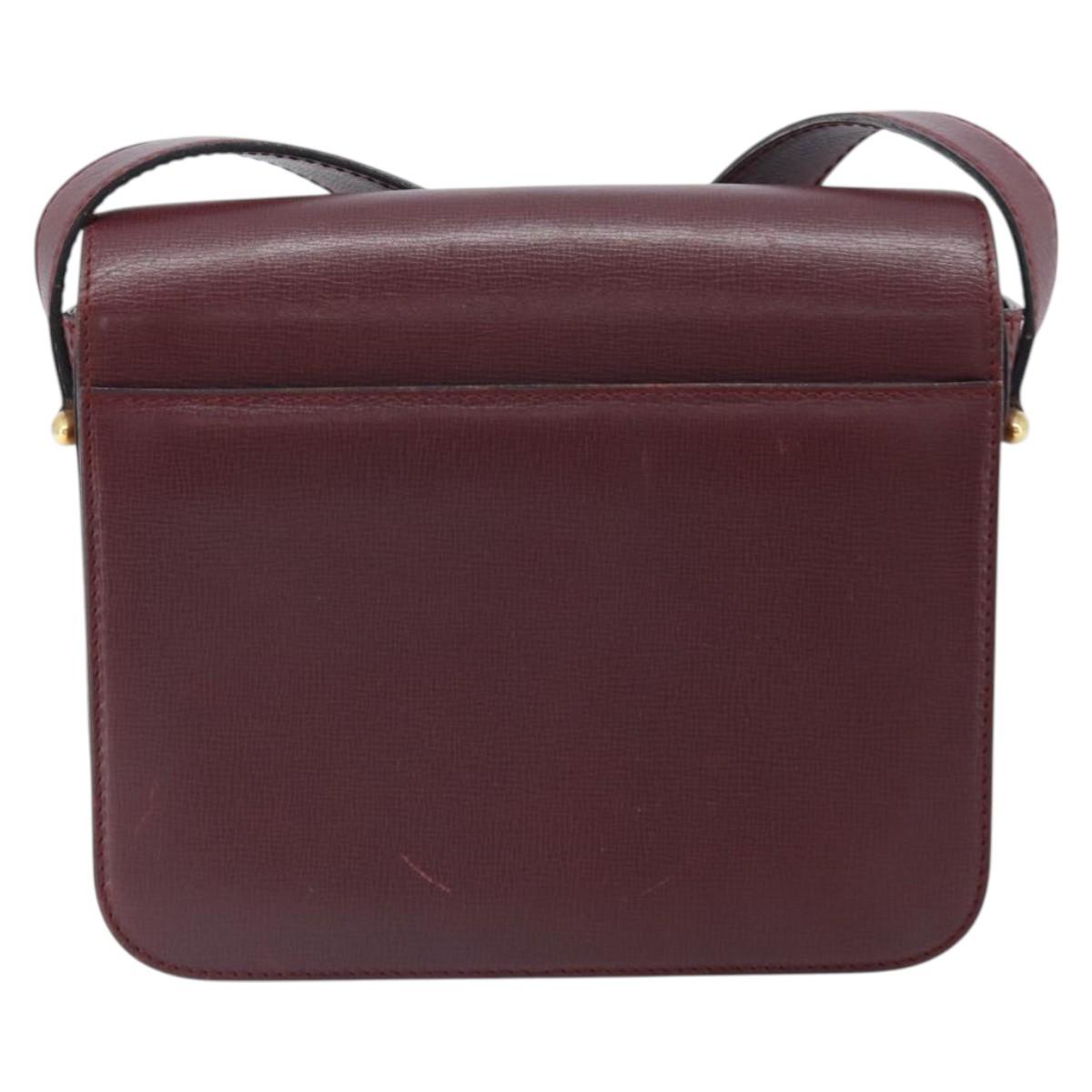 CARTIER Must Line Shoulder Bag Leather Bordeaux Gold Auth ka2426