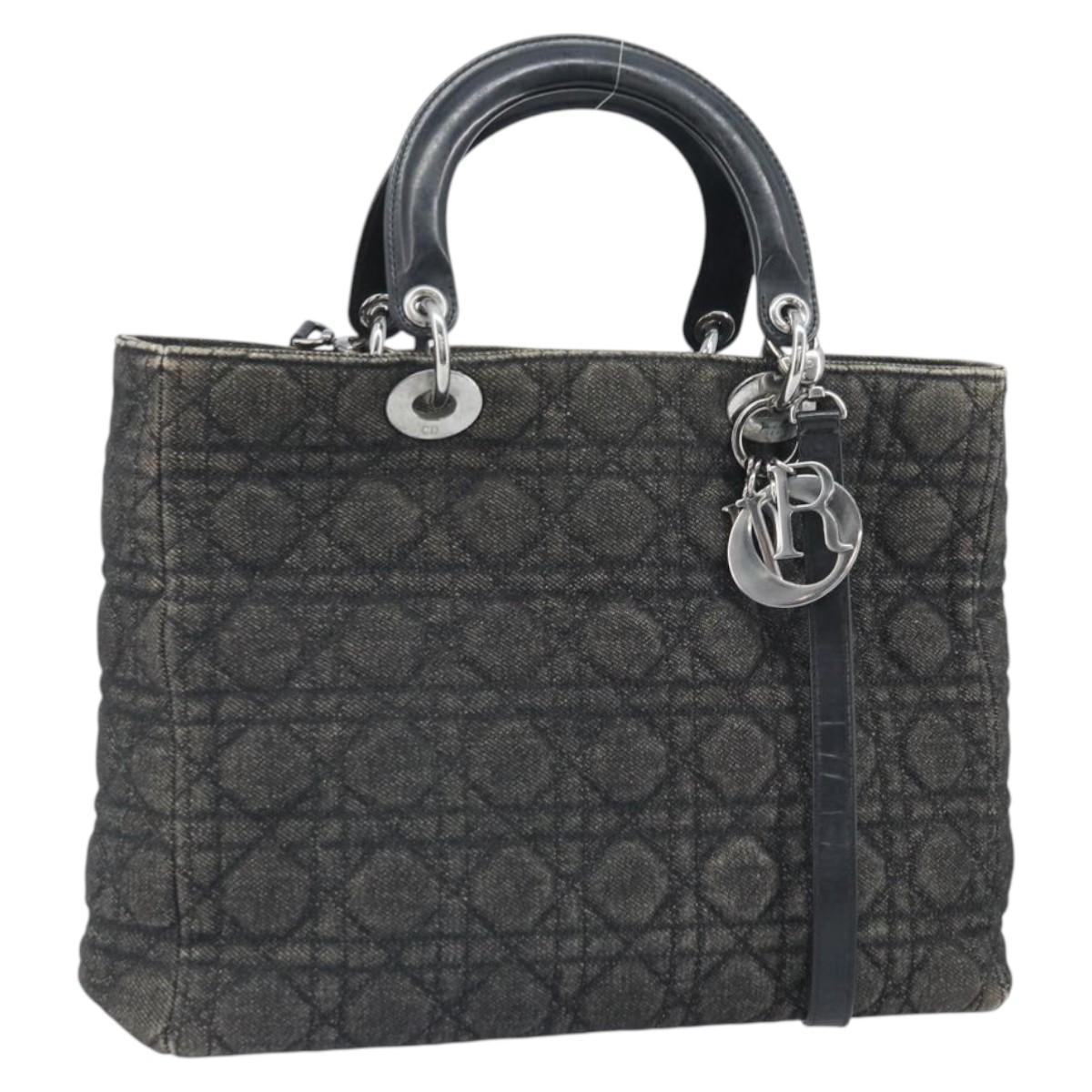 Christian Dior Lady Dior Canage Tote Bag Denim 2way Black Silver Auth ka2427A