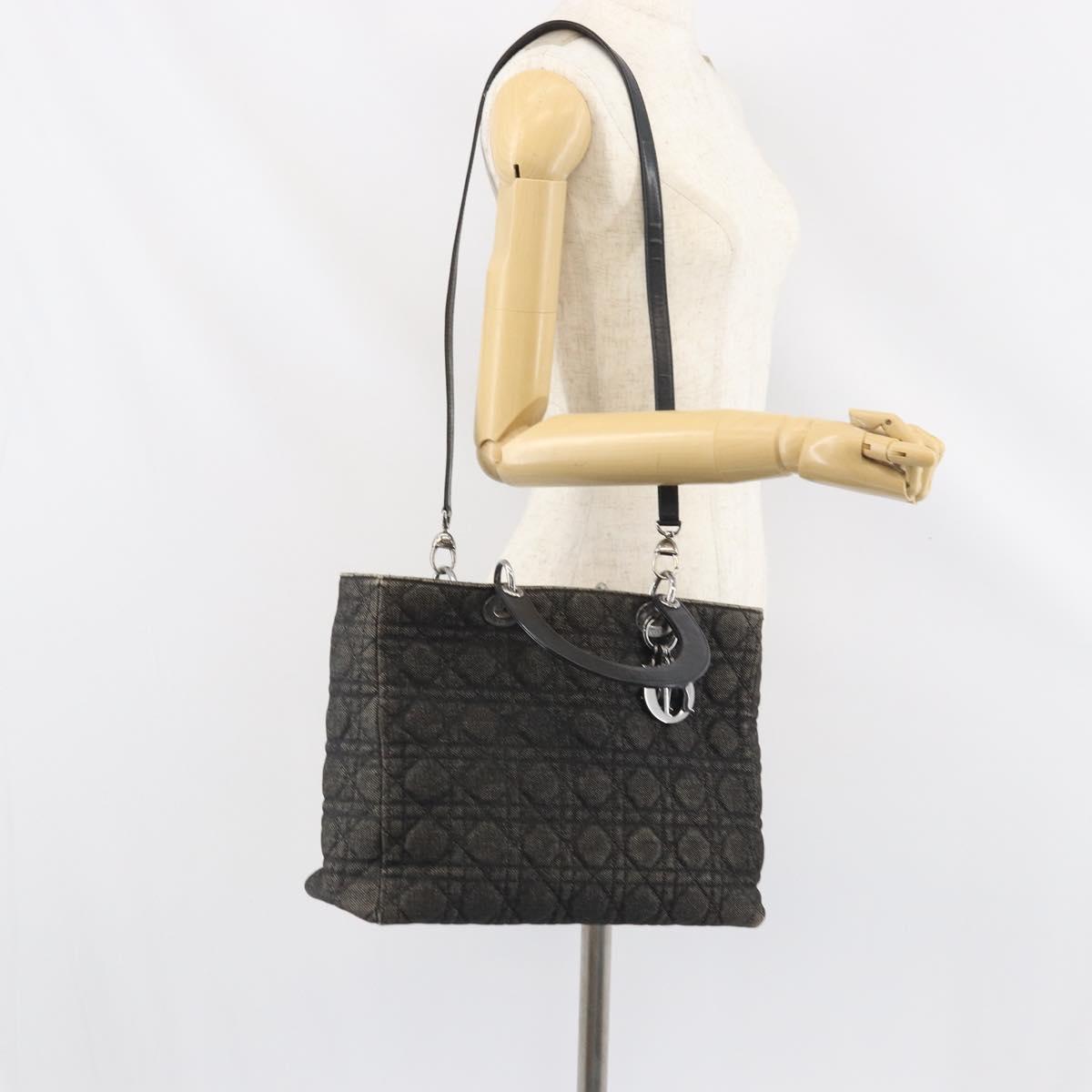 Christian Dior Lady Dior Canage Tote Bag Denim 2way Black Silver Auth ka2427A