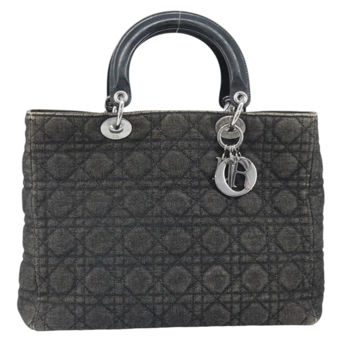 Christian Dior Lady Dior Canage Tote Bag Denim 2way Black Silver Auth ka2427A