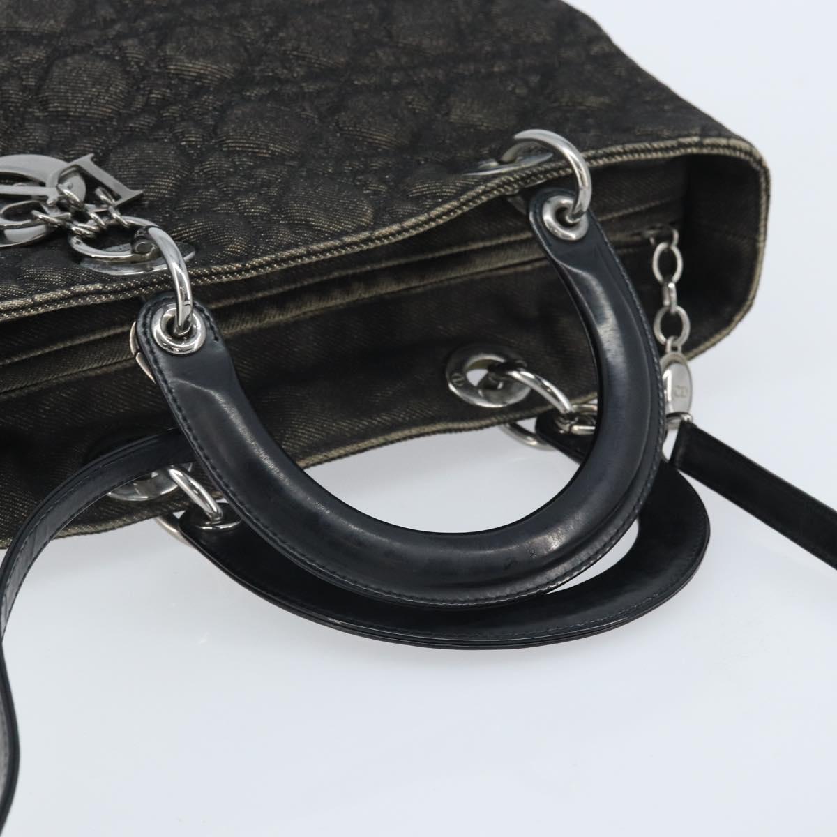 Christian Dior Lady Dior Canage Tote Bag Denim 2way Black Silver Auth ka2427A