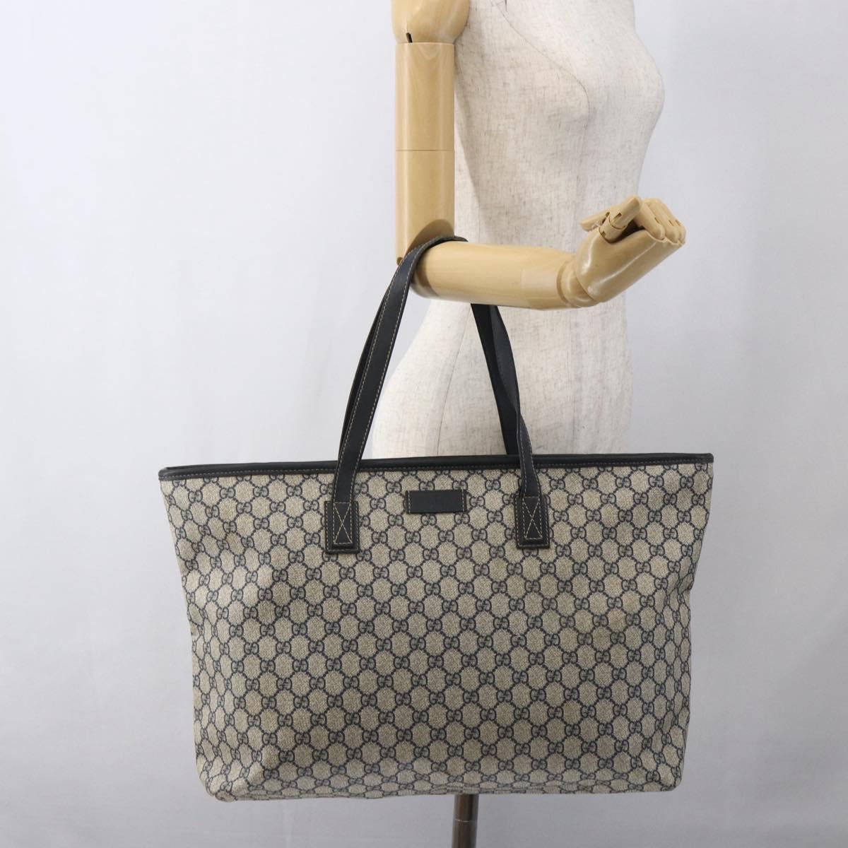 GUCCI GG Canvas Tote Bag PVC Navy Silver 211120 Auth ka2442