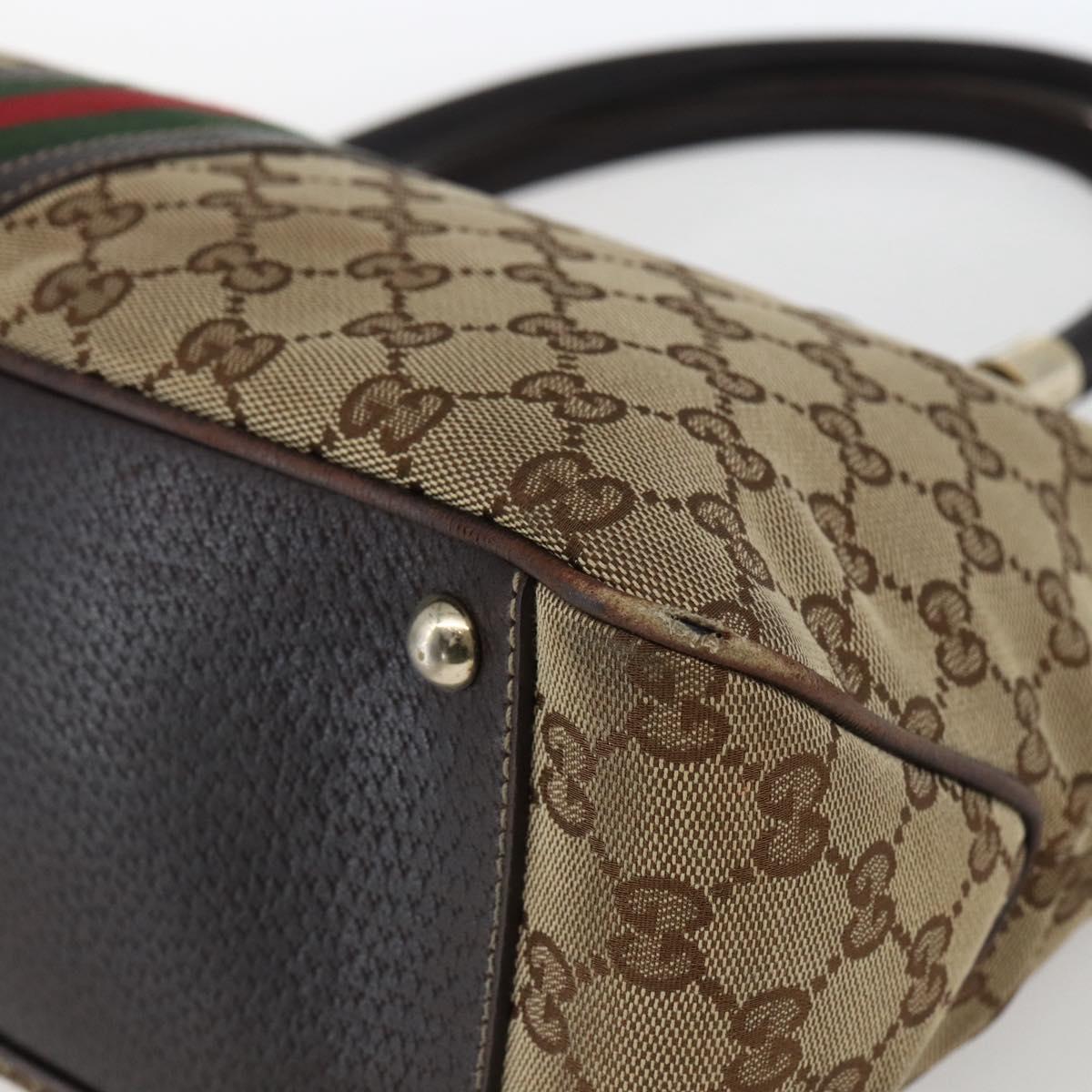 GUCCI GG Canvas Web Sherry Line Hand Bag Beige Gold 161717 Auth ka2443