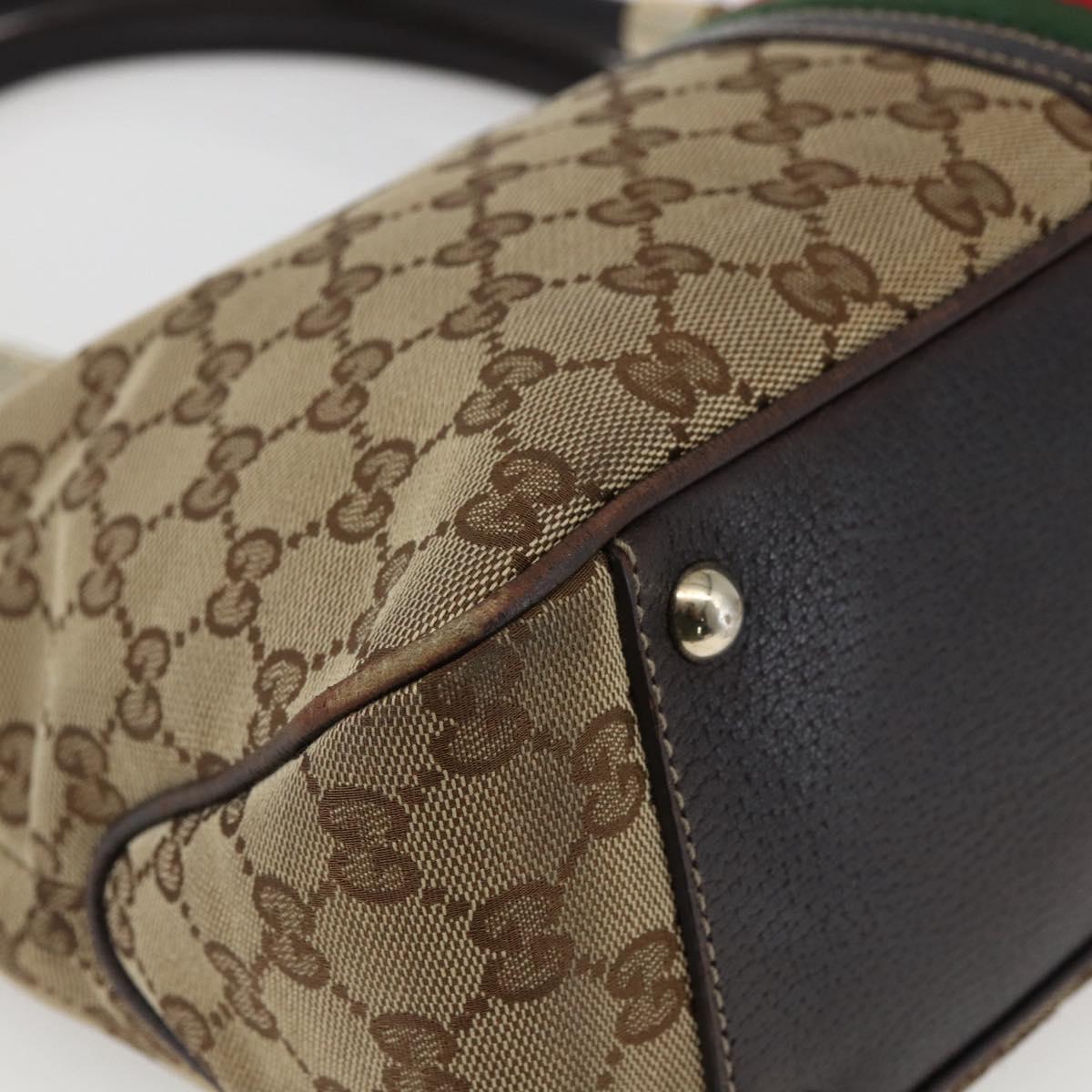 GUCCI GG Canvas Web Sherry Line Hand Bag Beige Gold 161717 Auth ka2443