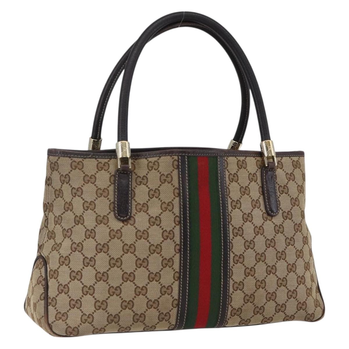 GUCCI GG Canvas Web Sherry Line Hand Bag Beige Gold 161717 Auth ka2443
