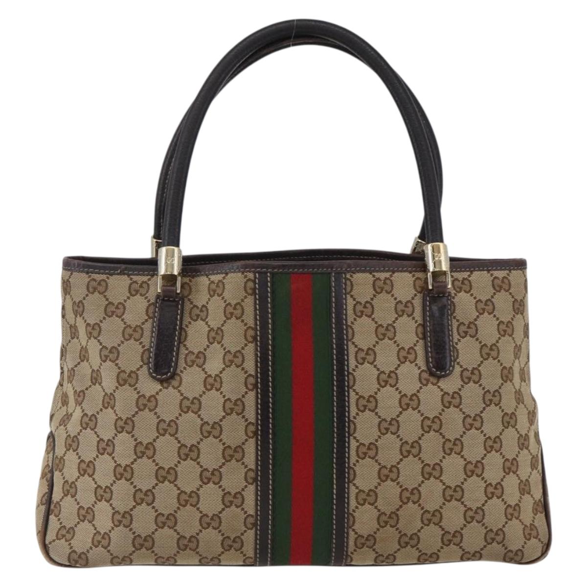 GUCCI GG Canvas Web Sherry Line Hand Bag Beige Gold 161717 Auth ka2443