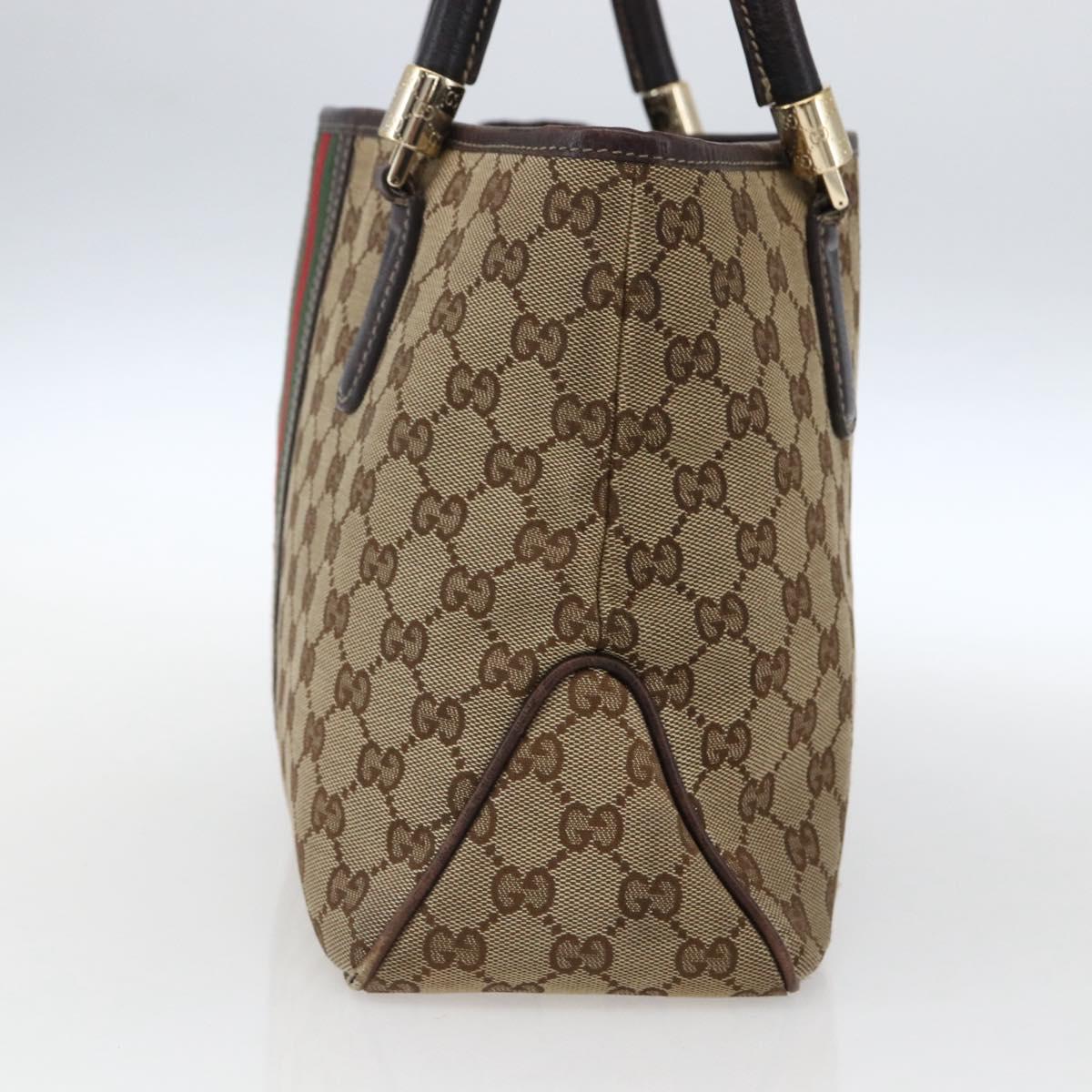 GUCCI GG Canvas Web Sherry Line Hand Bag Beige Gold 161717 Auth ka2443