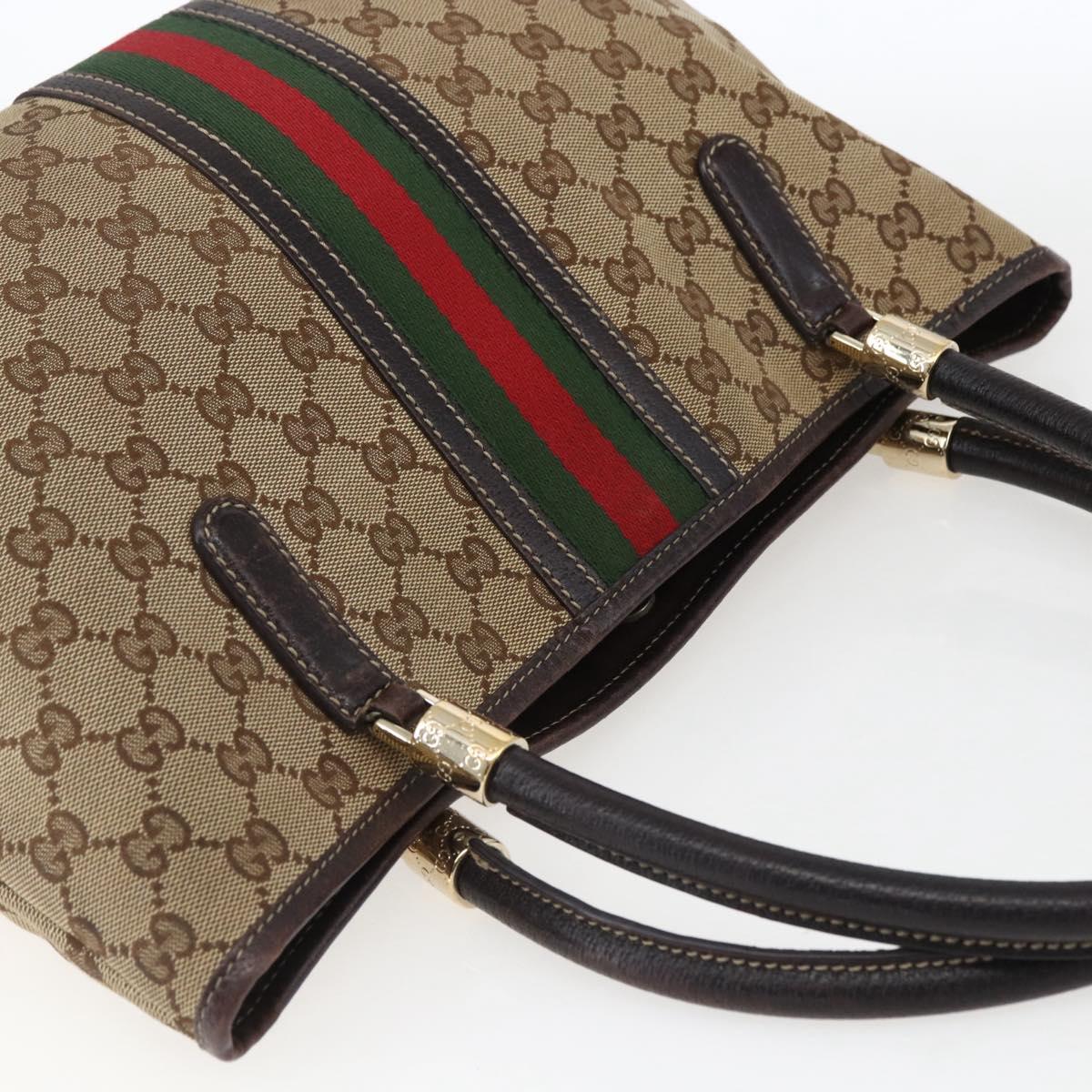 GUCCI GG Canvas Web Sherry Line Hand Bag Beige Gold 161717 Auth ka2443