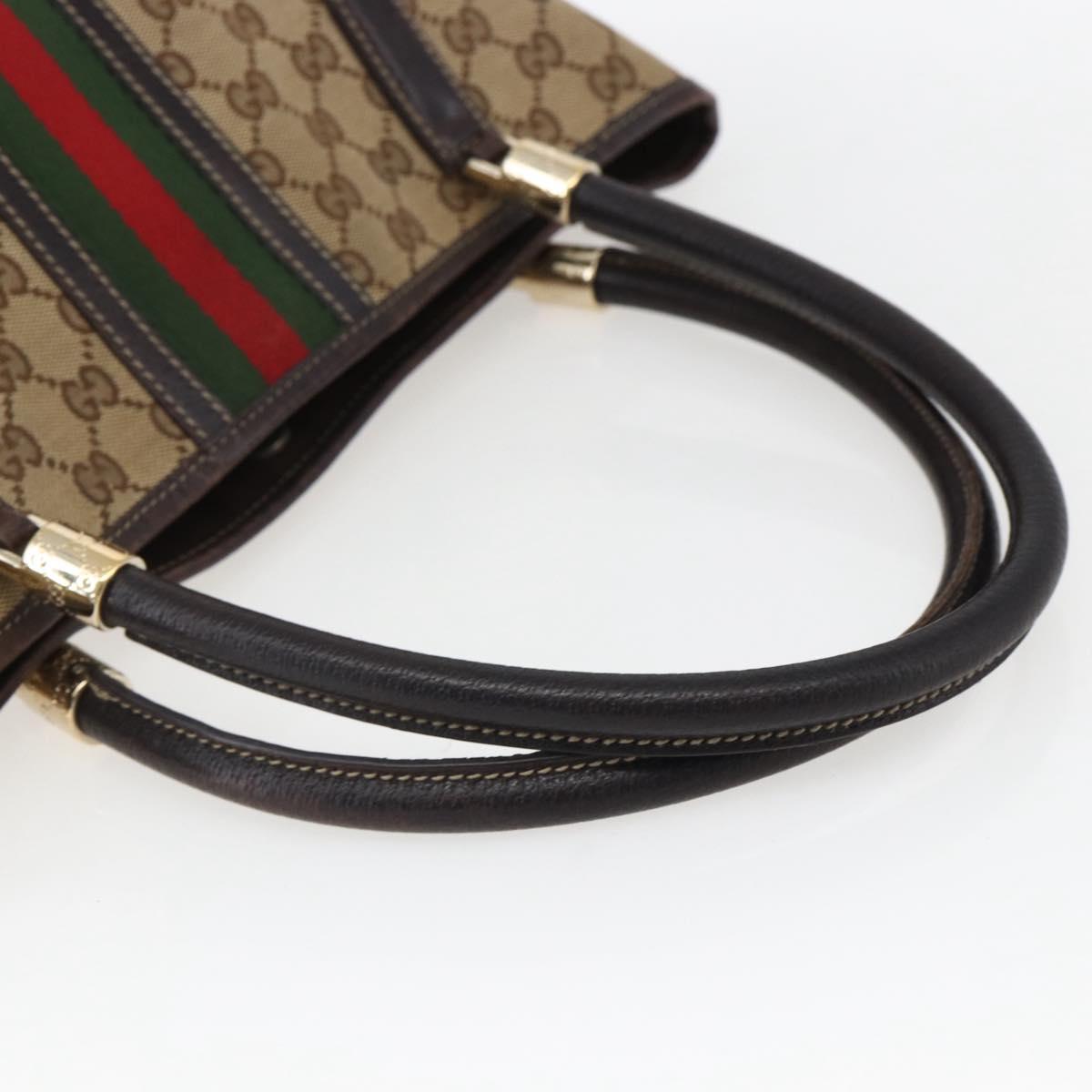 GUCCI GG Canvas Web Sherry Line Hand Bag Beige Gold 161717 Auth ka2443