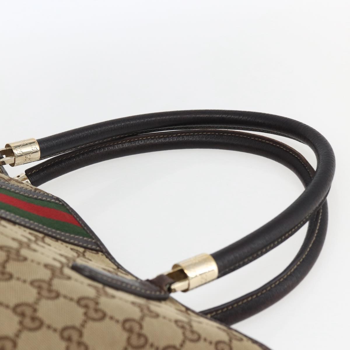 GUCCI GG Canvas Web Sherry Line Hand Bag Beige Gold 161717 Auth ka2443