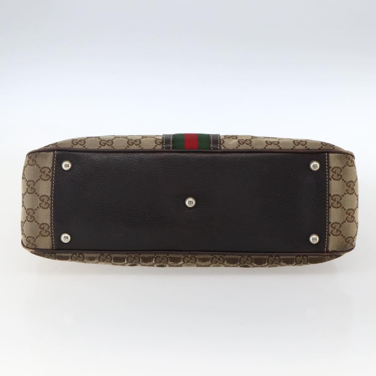 GUCCI GG Canvas Web Sherry Line Hand Bag Beige Gold 161717 Auth ka2443