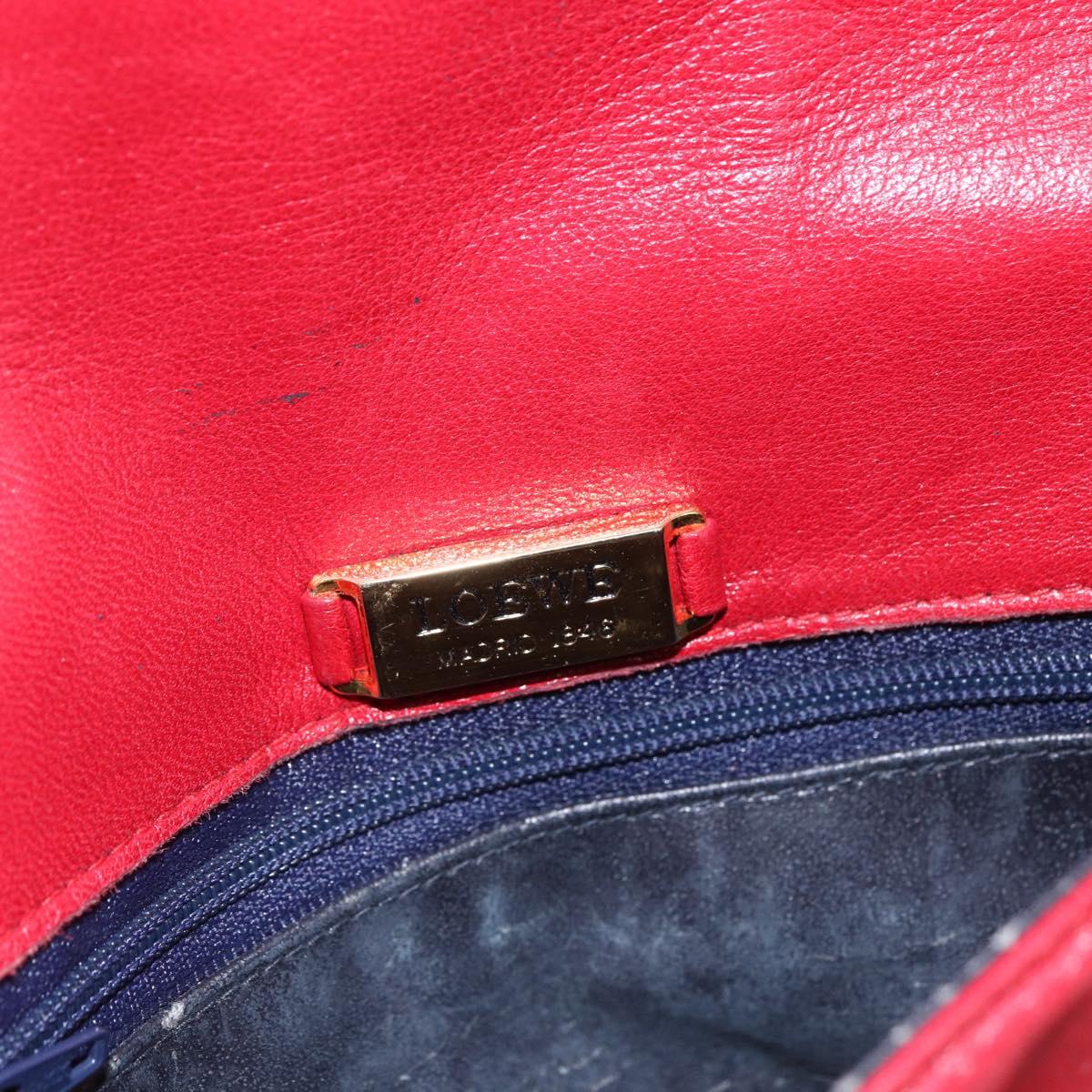 LOEWE Anagram Shoulder Bag Leather Red Gold Auth ka2445