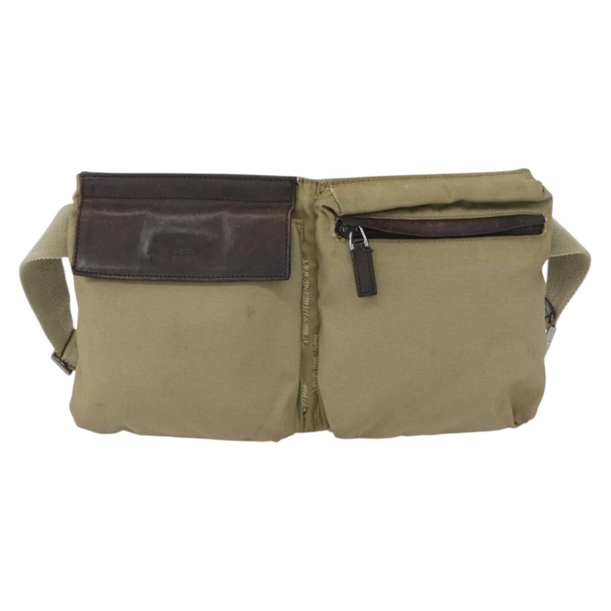 GUCCI Waist bag Nylon Beige Silver 28566 Auth ka2449