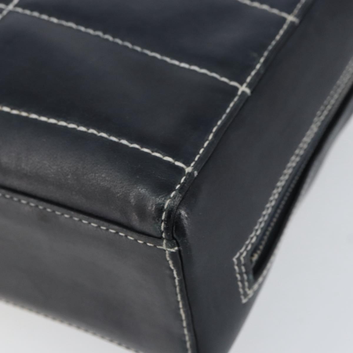 CHANEL Choco Bar Chain Shoulder Bag Leather Navy Silver CC Auth ka245