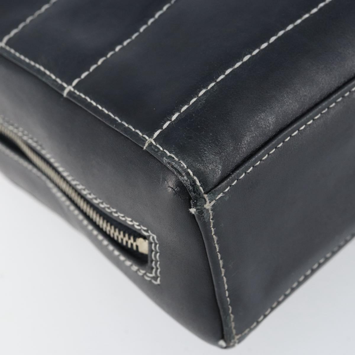 CHANEL Choco Bar Chain Shoulder Bag Leather Navy Silver CC Auth ka245