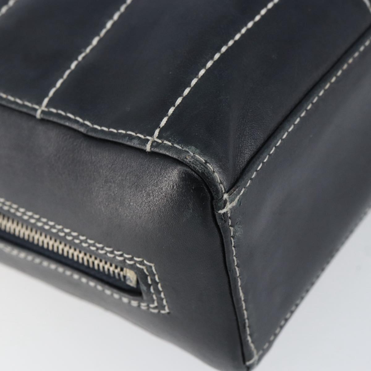 CHANEL Choco Bar Chain Shoulder Bag Leather Navy Silver CC Auth ka245