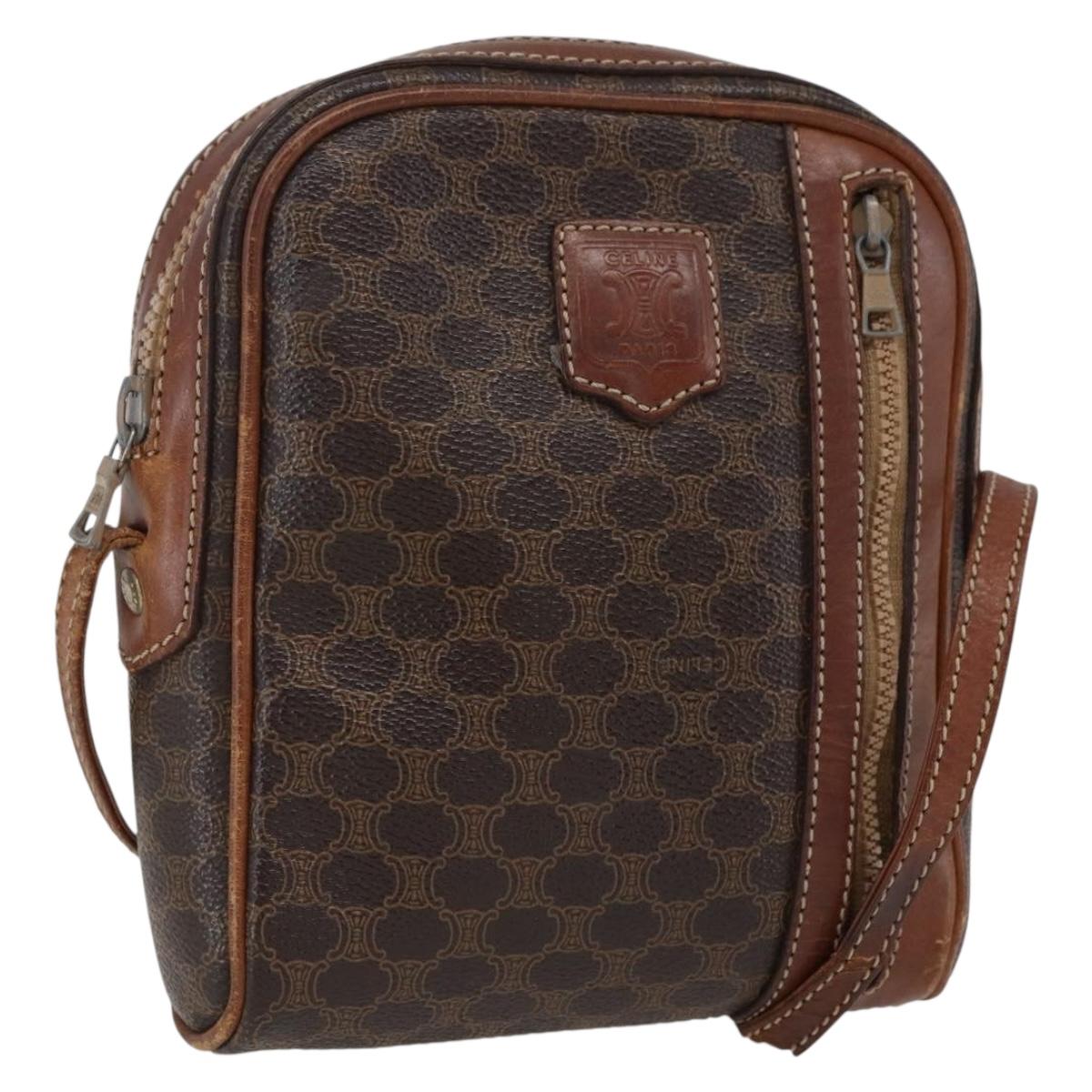 CELINE Macadam Canvas Shoulder Bag PVC Leather Brown Gold Auth ka2453