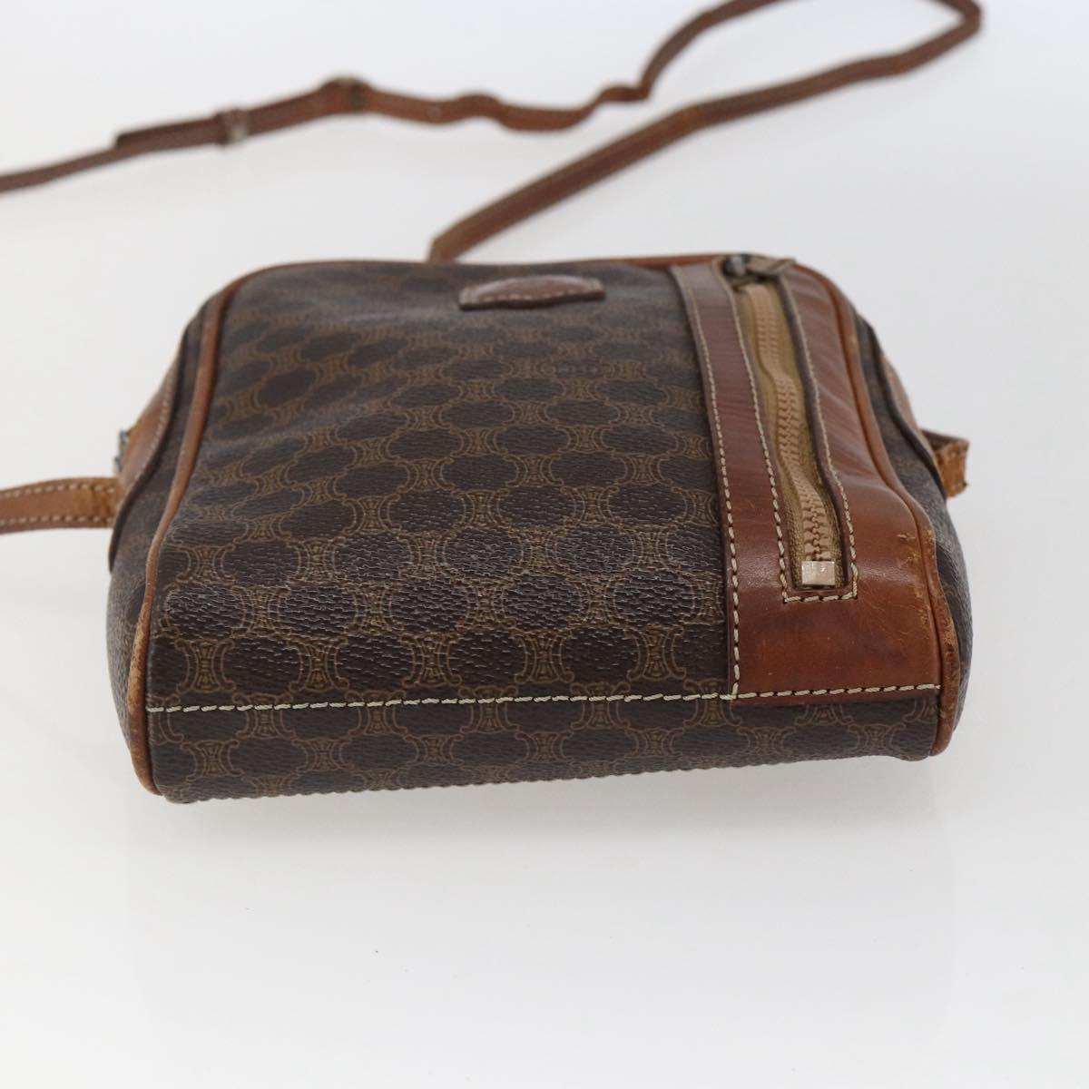 CELINE Macadam Canvas Shoulder Bag PVC Leather Brown Gold Auth ka2453