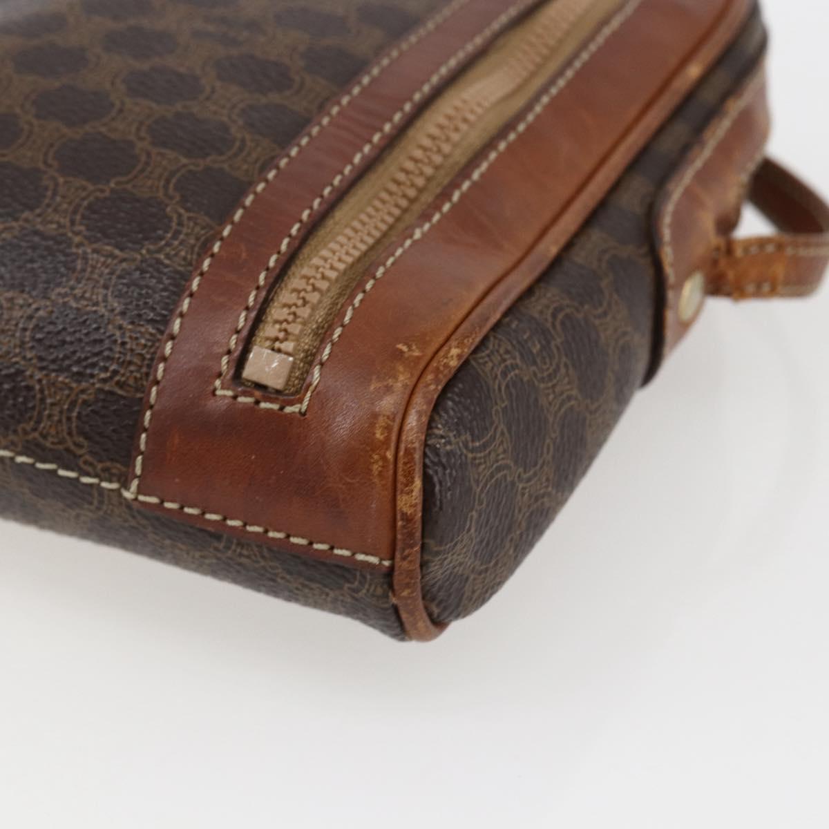 CELINE Macadam Canvas Shoulder Bag PVC Leather Brown Gold Auth ka2453