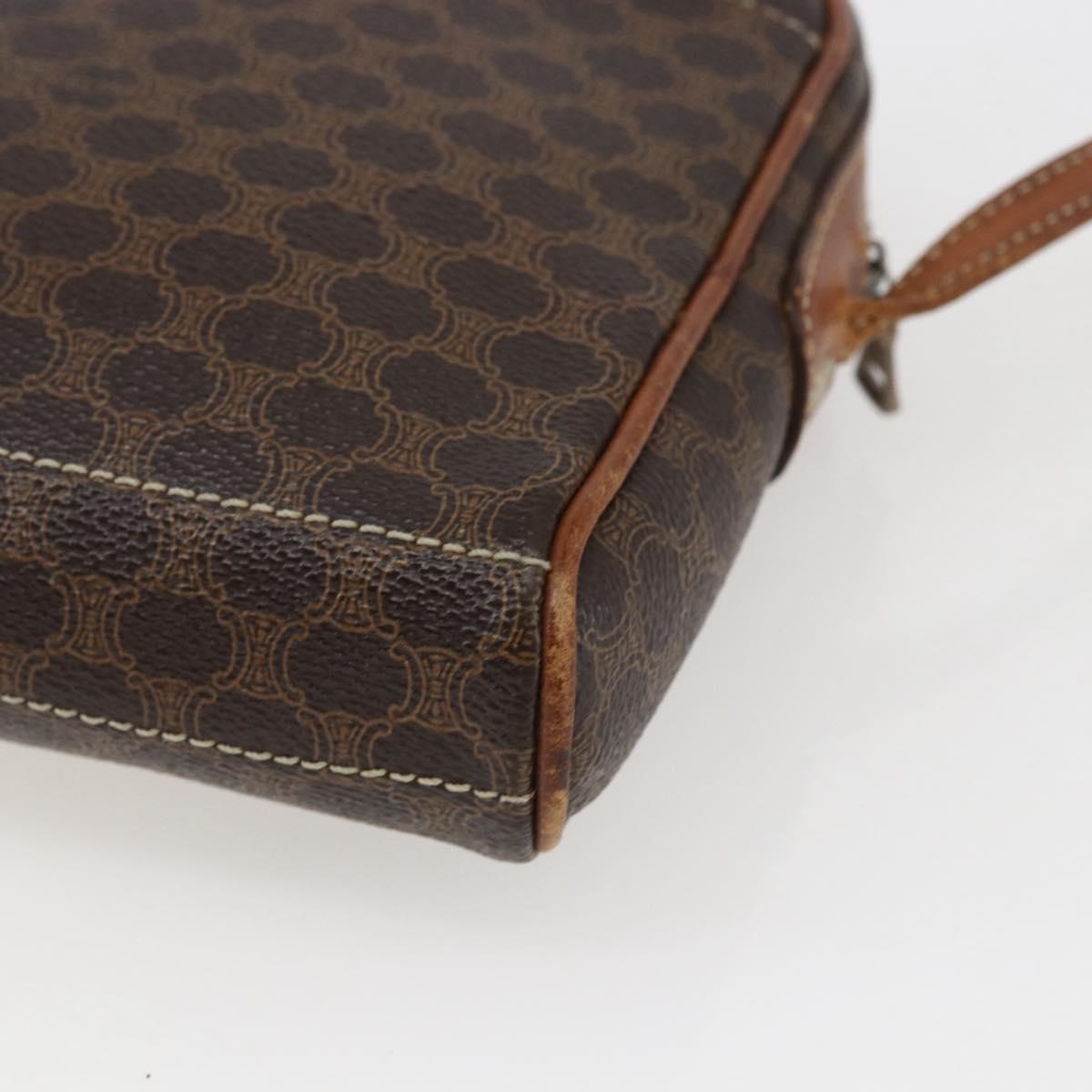 CELINE Macadam Canvas Shoulder Bag PVC Leather Brown Gold Auth ka2453