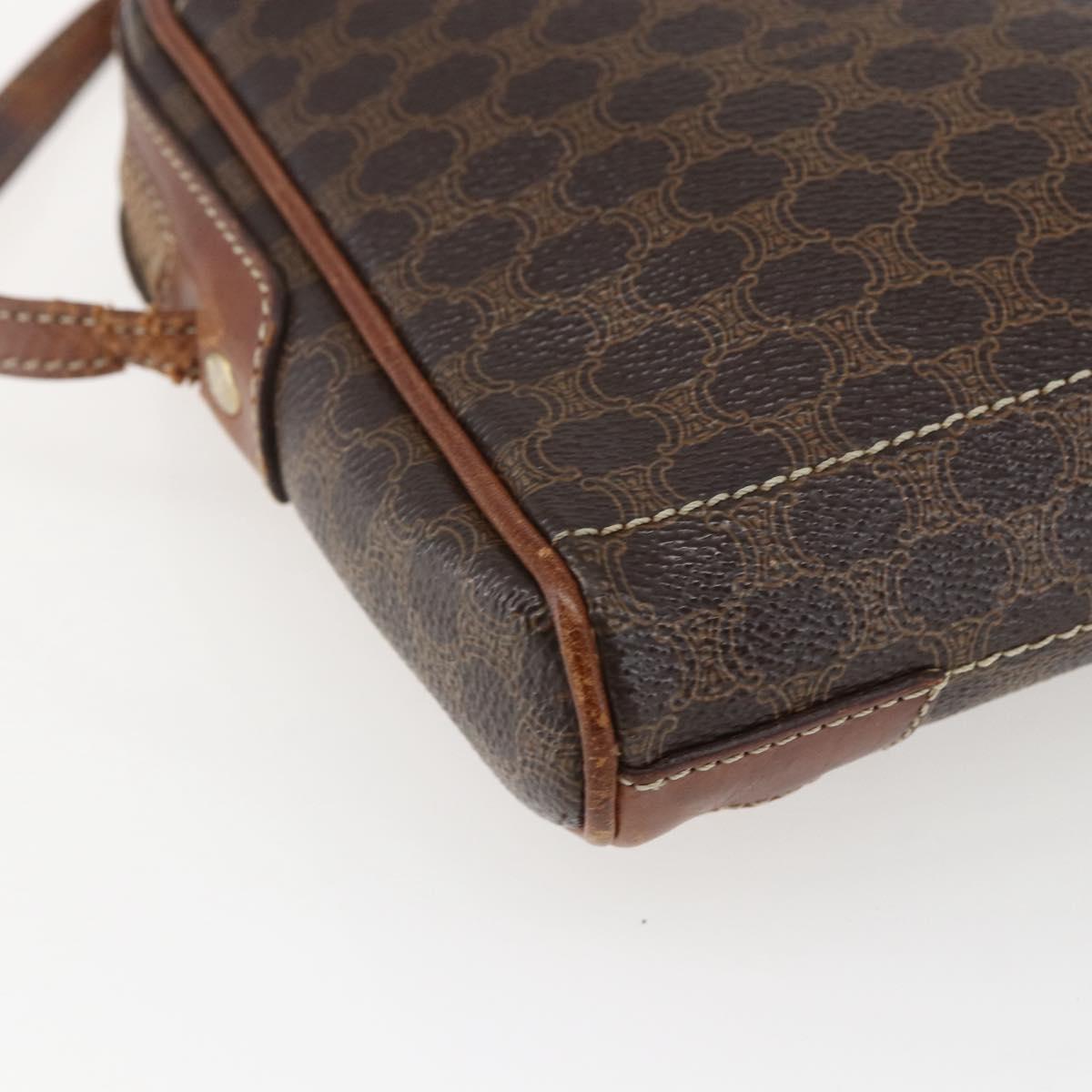 CELINE Macadam Canvas Shoulder Bag PVC Leather Brown Gold Auth ka2453