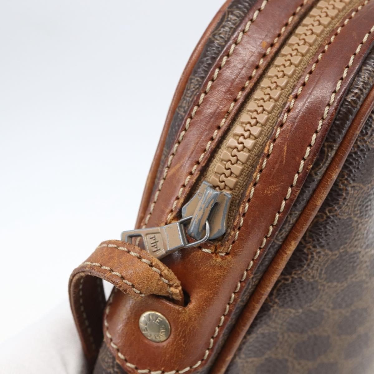 CELINE Macadam Canvas Shoulder Bag PVC Leather Brown Gold Auth ka2453