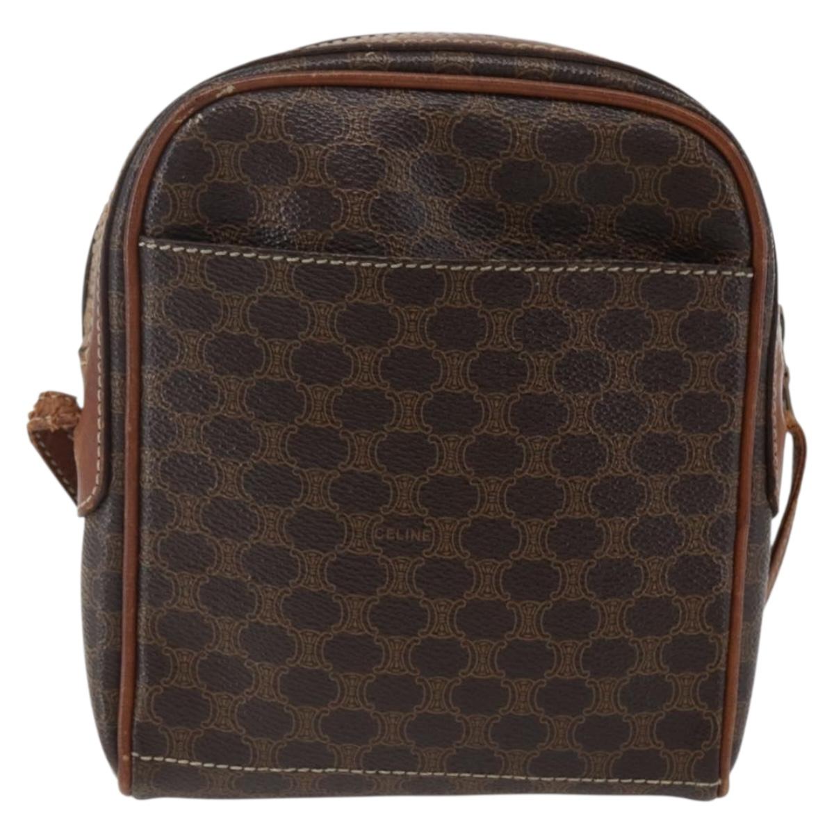 CELINE Macadam Canvas Shoulder Bag PVC Leather Brown Gold Auth ka2453