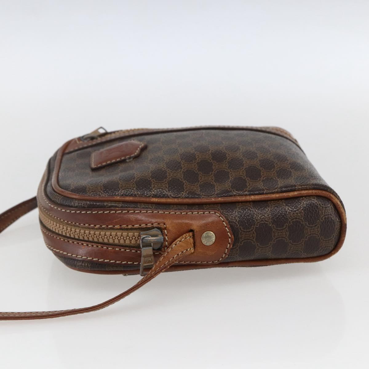 CELINE Macadam Canvas Shoulder Bag PVC Leather Brown Gold Auth ka2453