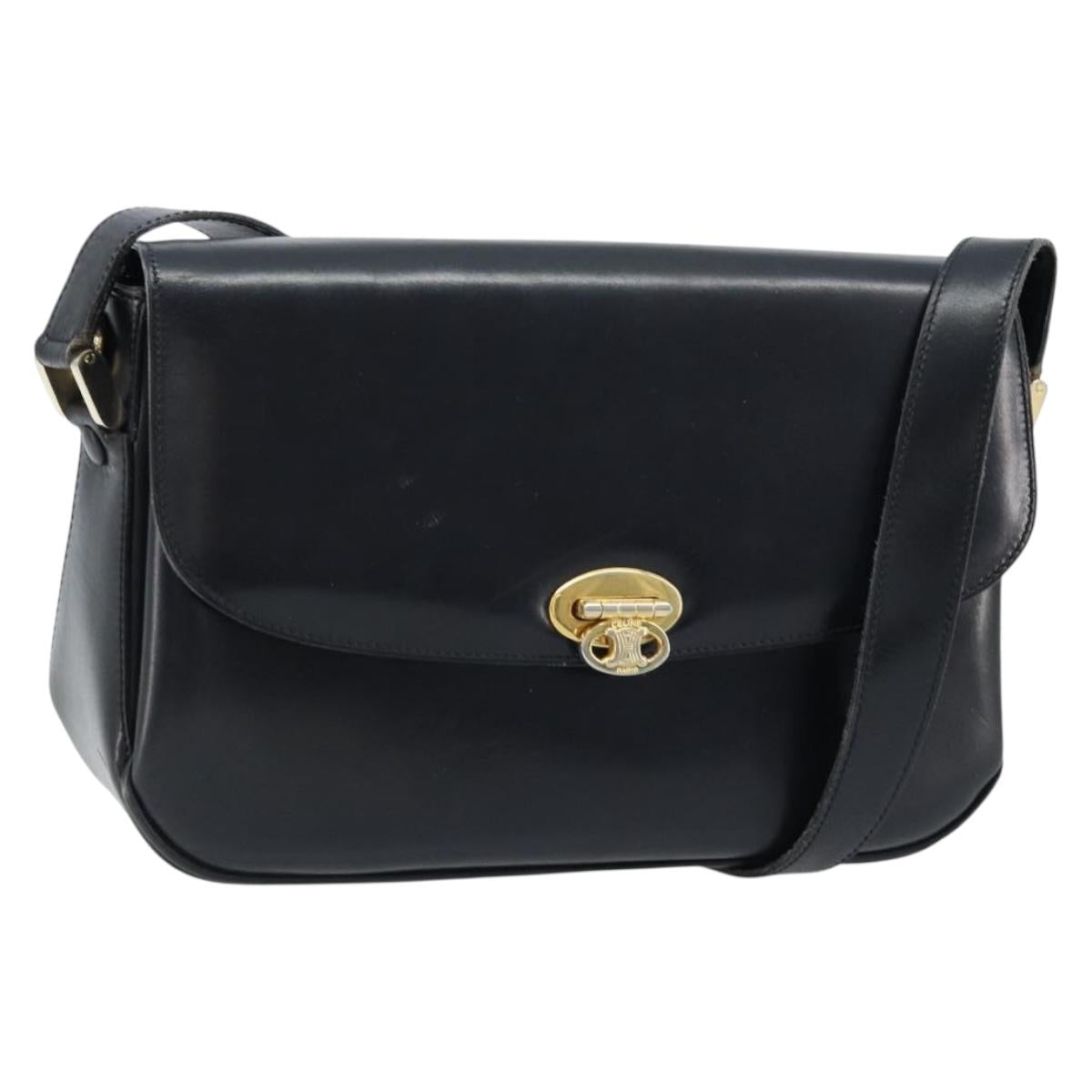 CELINE Shoulder Bag Leather Black Gold Auth ka2456