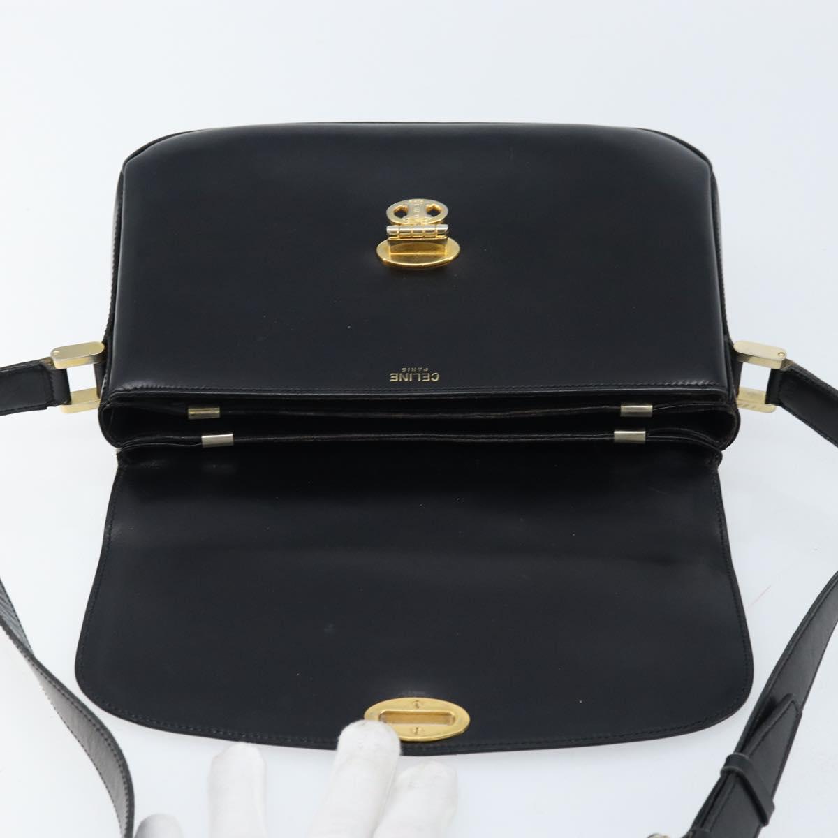CELINE Shoulder Bag Leather Black Gold Auth ka2456