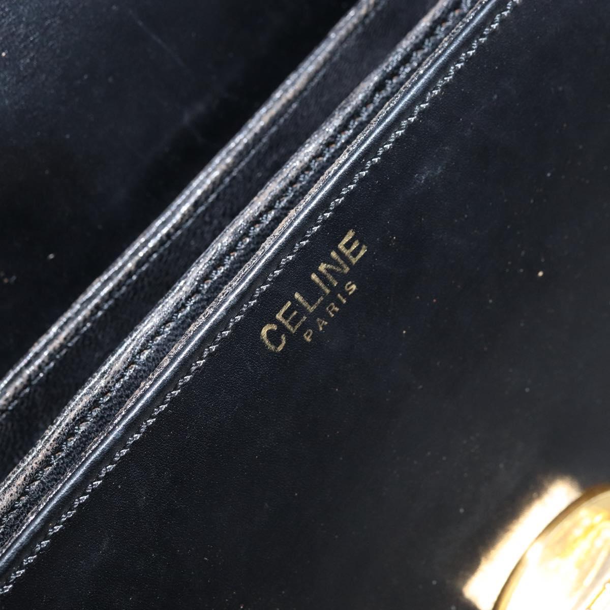CELINE Shoulder Bag Leather Black Gold Auth ka2456