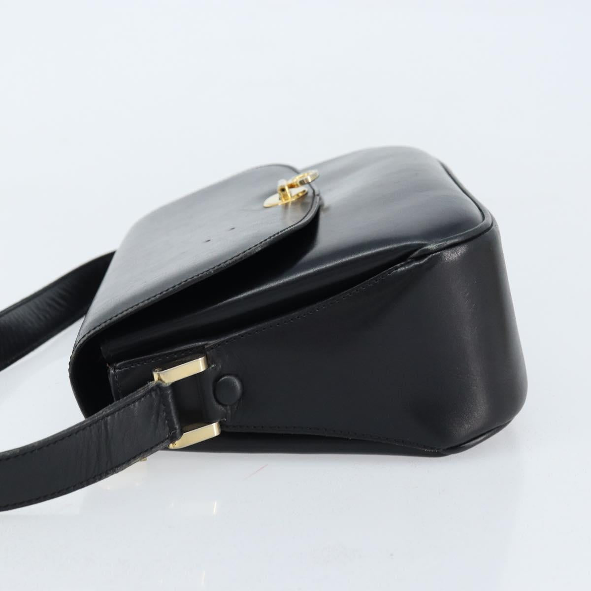 CELINE Shoulder Bag Leather Black Gold Auth ka2456