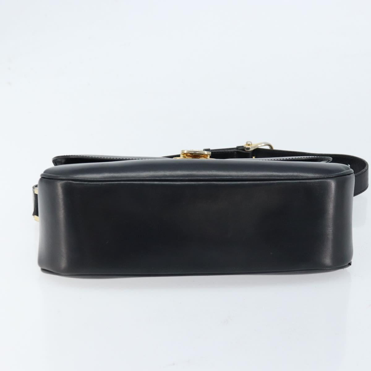 CELINE Shoulder Bag Leather Black Gold Auth ka2456